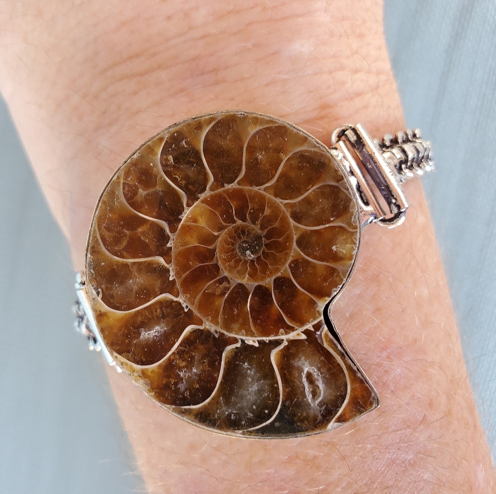 New Fossil Amonite Fossil 925 Silver Bracelet.